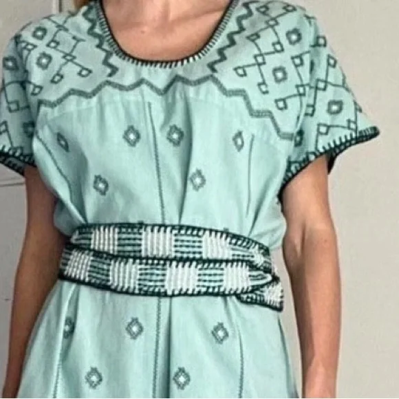 Zara Mint Green Embroidered Dress Midi Dress Kaftan Size extra small - Picture 5 of 13